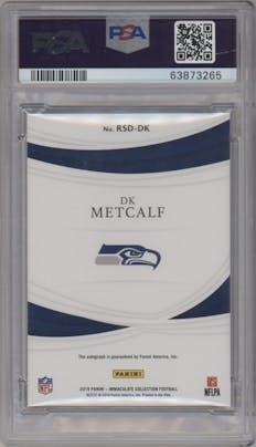 DK Metcalf from the 2019 Panini Immaculate Collection set graded by PSA and given an overall grade of 8.