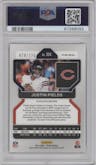Justin Fields from the 2021 Panini Prizm set featuring a Purple Ice parallel graded by PSA and given an overall grade of 9.