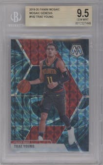 Trae Young from the 2019-20 Panini Mosaic  set featuring a Genesis parallel graded by Beckett and given an overall grade of 9.5.