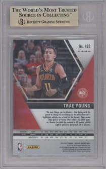 Trae Young from the 2019-20 Panini Mosaic  set featuring a Genesis parallel graded by Beckett and given an overall grade of 9.5.