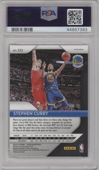 Stephen Curry from the 2018-19 Panini Prizm set featuring a Silver Prizm parallel graded by PSA and given an overall grade of 10.