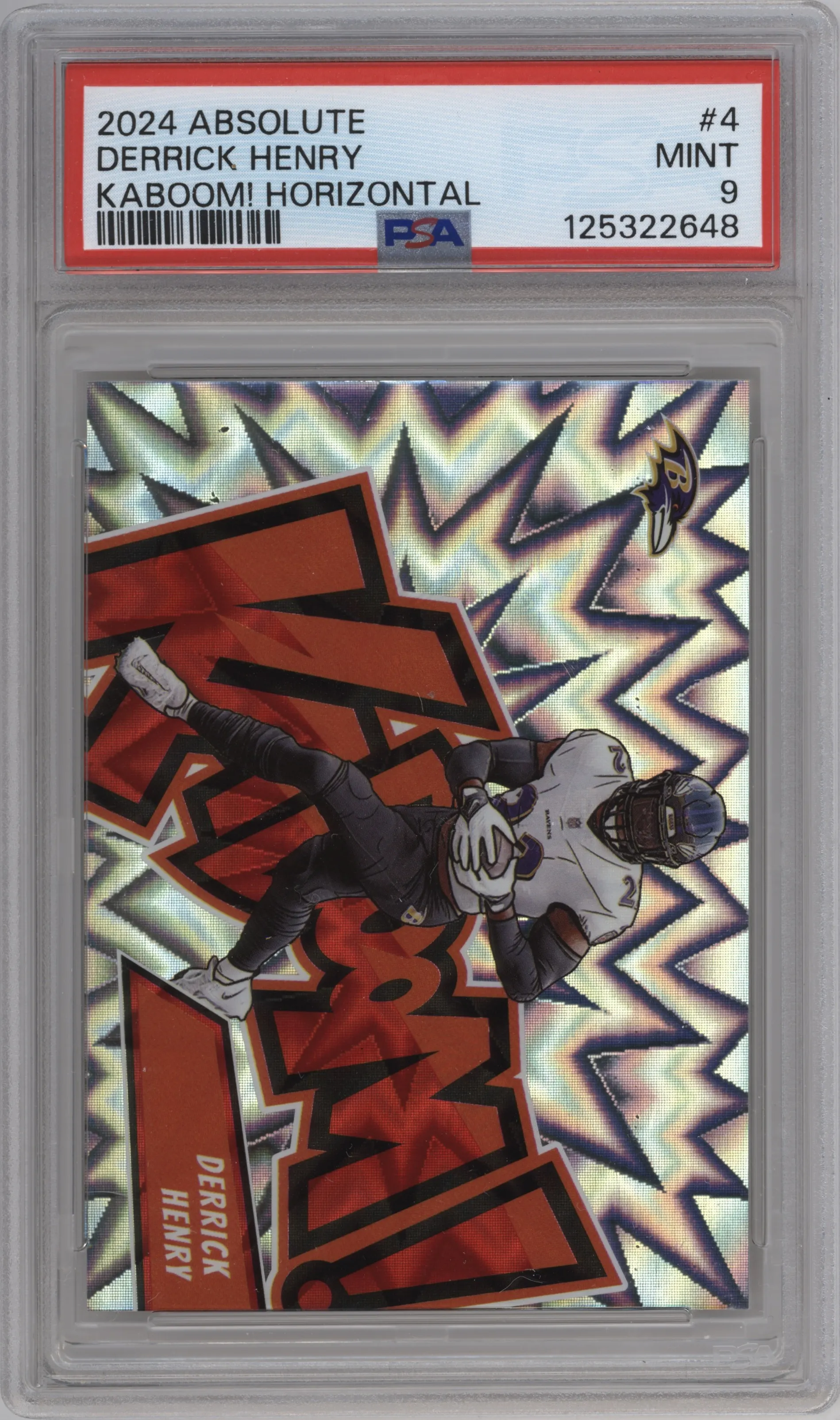 Derrick Henry from the 2024 Panini Absolute set graded by PSA and given an overall grade of 9.