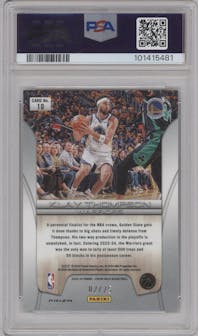 Klay Thompson from the 2023-24 Panini Prizm Deca set featuring a Mojo Prizm parallel graded by PSA and given an overall grade of 9.