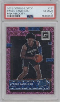 Paolo Banchero from the 2022-23 Panini Donruss Optic  set featuring a Pink Velocity parallel graded by PSA and given an overall grade of 10.
