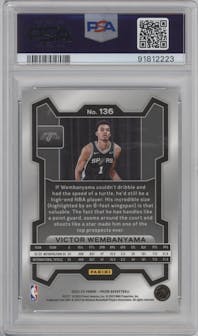 Victor Wembanyama from the 2023-24 Panini Prizm set graded by PSA and given an overall grade of 10.