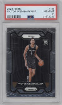 Victor Wembanyama from the 2023-24 Panini Prizm set graded by PSA and given an overall grade of 10.
