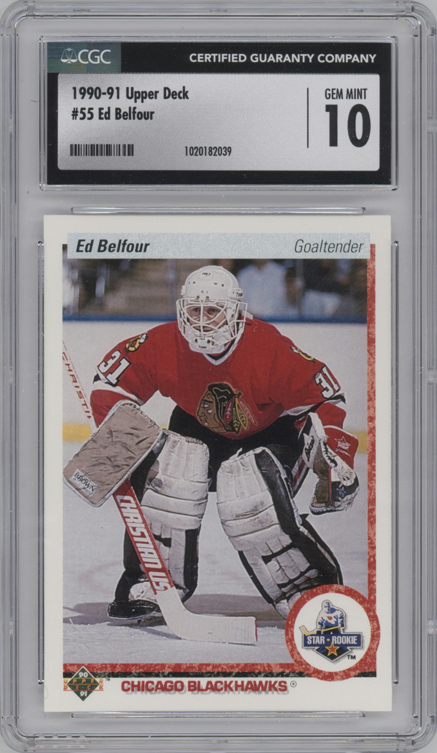 Ed Belfour from the 1990-91 Upper Deck set graded by CSG and given an overall grade of 10.