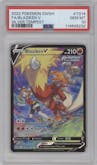 Blaziken V from the 2022 Pokemon SWSH set graded by PSA and given an overall grade of 10.