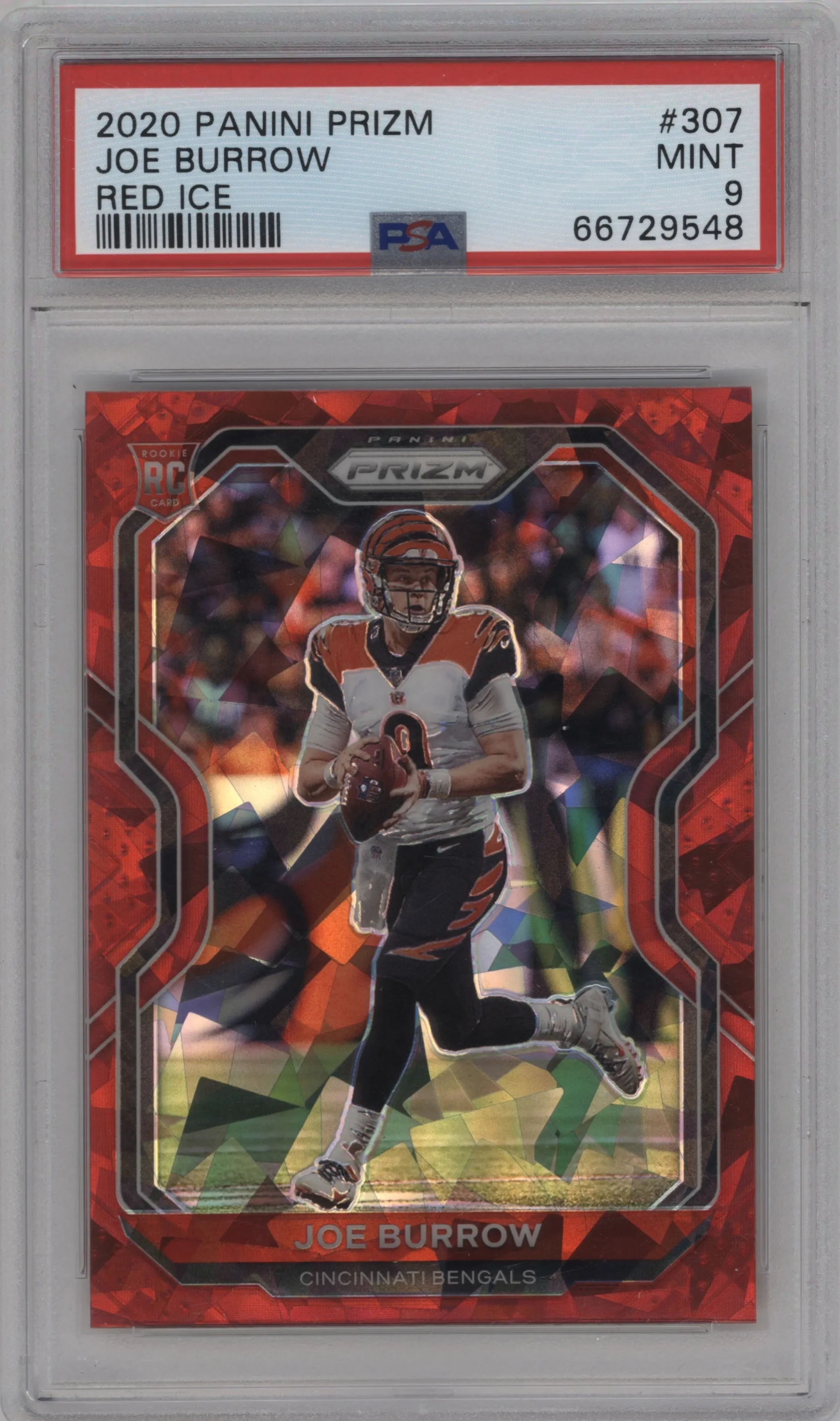 2020 Panini Prizm Joe Burrow Red Ice Prizm #307 PSA 9