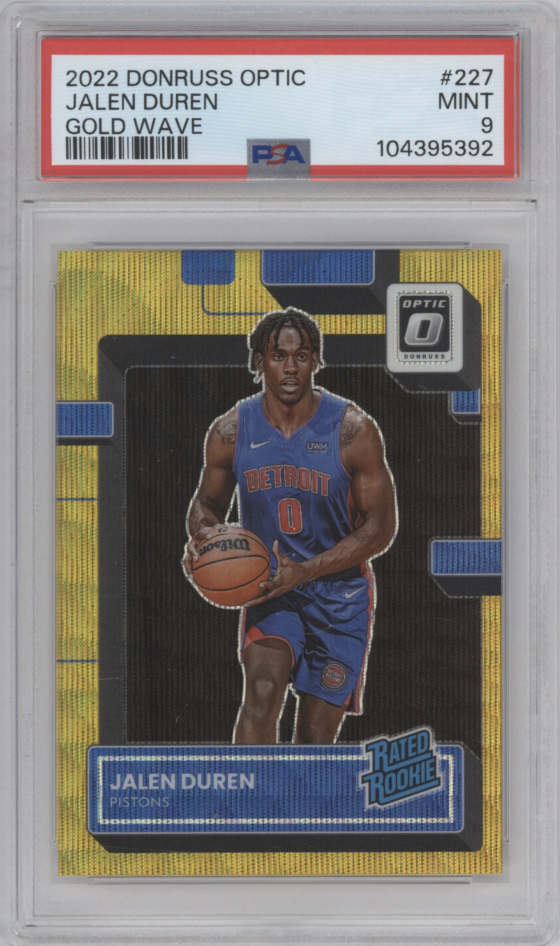 2022 Panini Donruss Optic Rated Rookie Jalen Duren Gold Wave #227 PSA 9