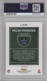 Micah Parsons from the 2022 Panini Donruss Optic set graded by PSA and given an overall grade of 10.