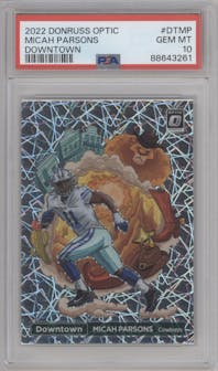 Micah Parsons from the 2022 Panini Donruss Optic set graded by PSA and given an overall grade of 10.