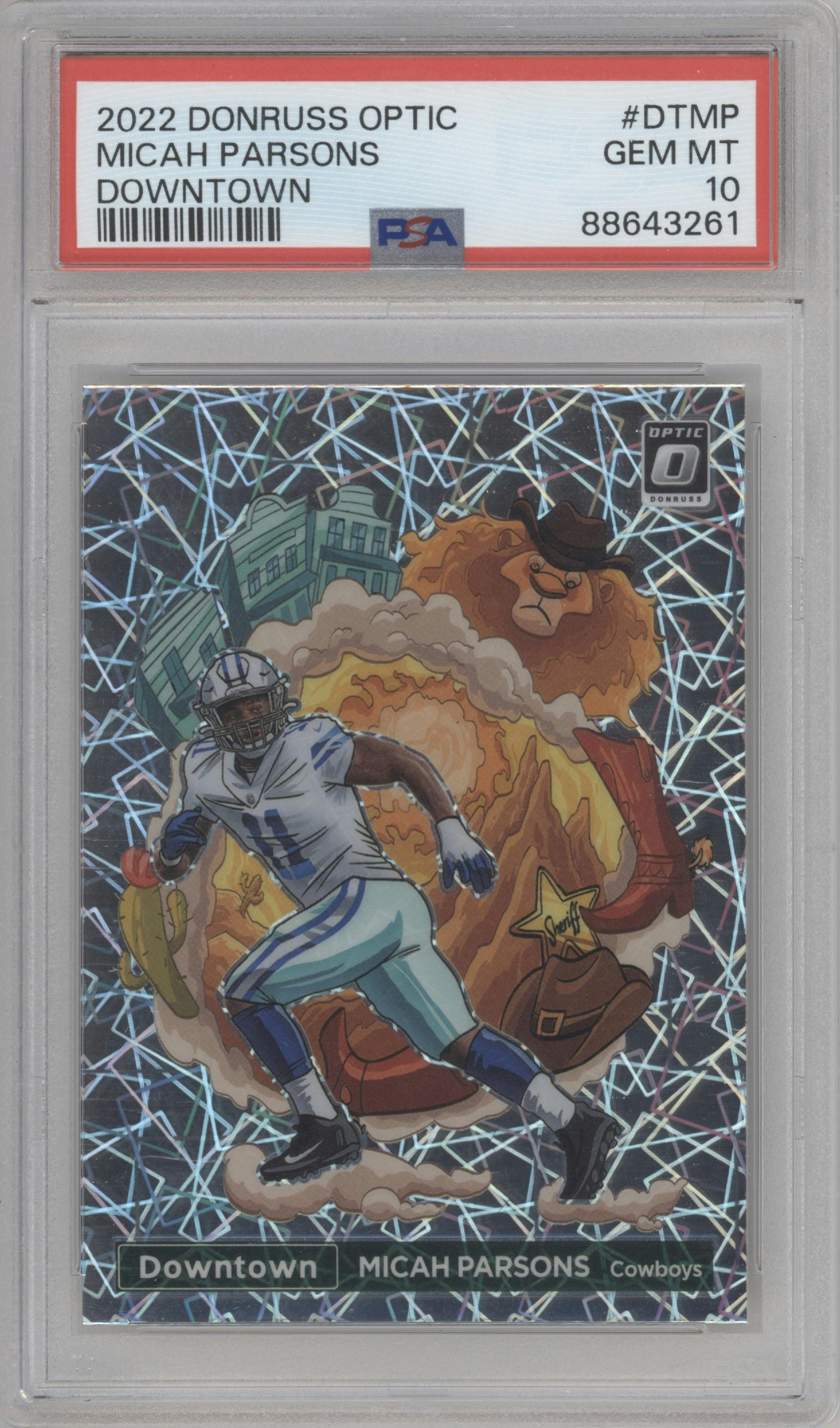 Micah Parsons from the 2022 Panini Donruss Optic set graded by PSA and given an overall grade of 10.