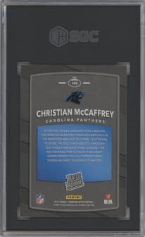 Christian McCaffrey from the 2017 Panini Donruss Optic set graded by SGC and given an overall grade of 9.