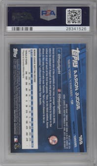 Aaron Judge from the 2017 Topps Chrome set featuring a Refractor parallel graded by PSA and given an overall grade of 10.