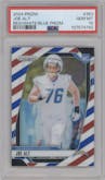 Joe Alt from the 2024 Panini Prizm set featuring a Red White Blue Prizm parallel graded by PSA and given an overall grade of 10.