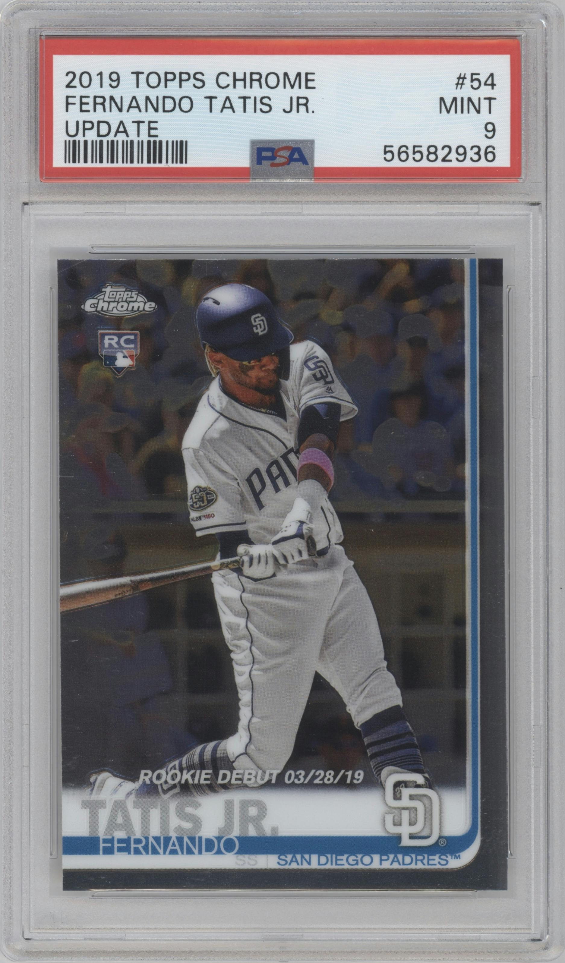 Fernando Tatis Jr. from the 2019 Topps Chrome Update set graded by PSA and given an overall grade of 9.