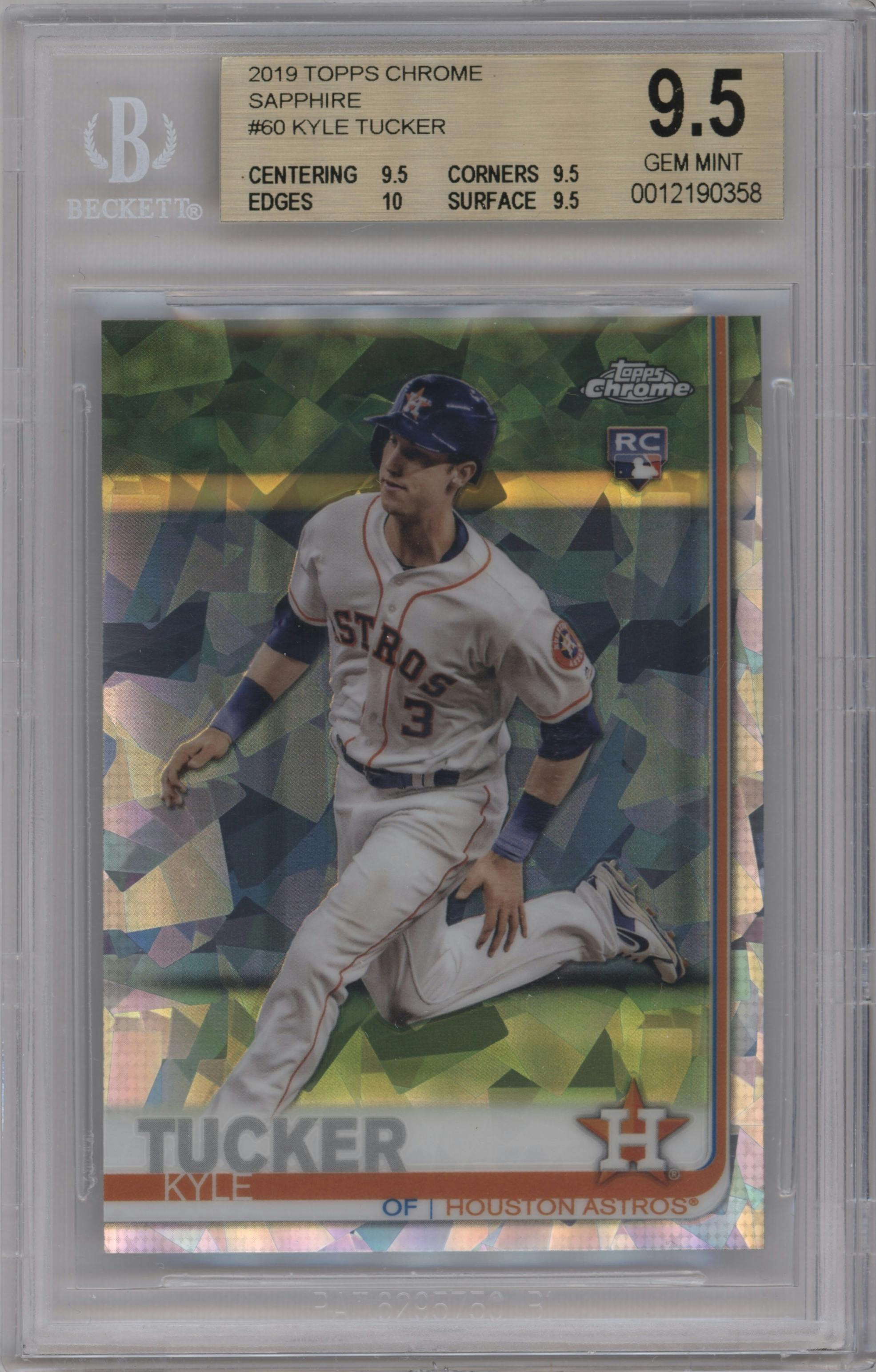 Kyle Tucker from the 2019 Topps Chrome Sapphire Edition set graded by Beckett and given an overall grade of 9.5.