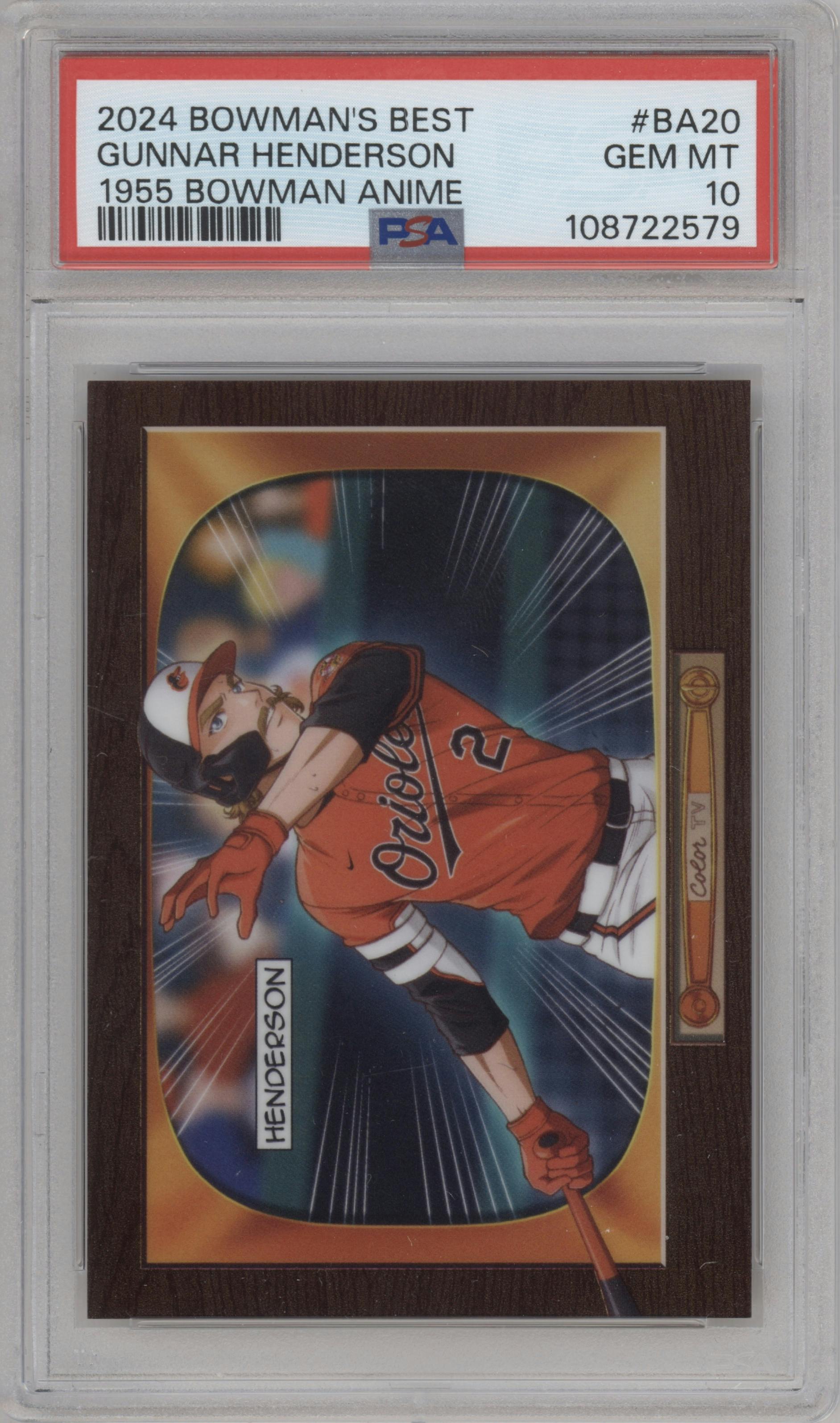 Gunnar Henderson  from the 2024 Bowman's Best set graded by PSA and given an overall grade of 10.