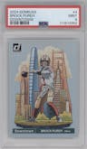 Brock Purdy from the 2024 Donruss set graded by PSA and given an overall grade of 9.