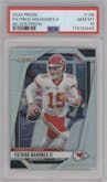 Patrick Mahomes II from the 2024 Panini Prizm set featuring a Silver Prizm parallel graded by PSA and given an overall grade of 10.