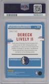 Dereck Lively II from the 2023-24 Donruss Optic set featuring a Aqua parallel graded by PSA and given an overall grade of 10.