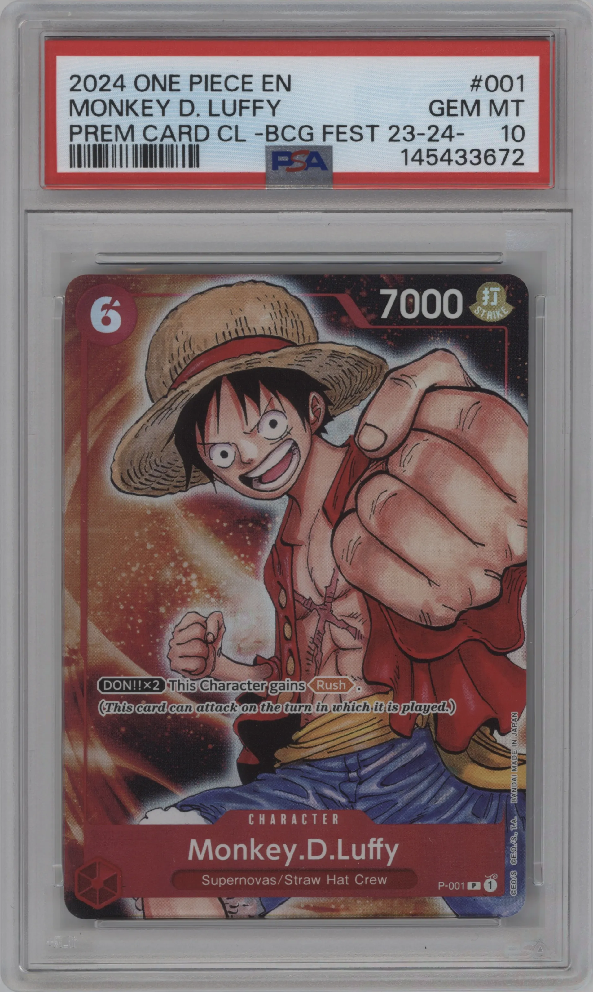 2024 One Piece Pre.CC BCG Fest 23-24 Ed. Monkey.D.Luffy P #P-001 P PSA 10