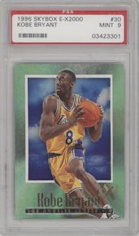 Kobe Bryant from the 1996-97 Skybox E-X2000 set graded by PSA and given an overall grade of 9.