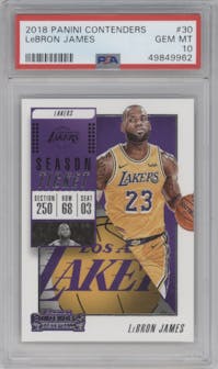 LeBron James from the 2018-19 Panini Contenders set graded by PSA and given an overall grade of 10.