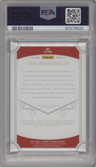 Tim Wakefield from the 2021 Panini National Treasures set featuring a Holo Silver parallel graded by PSA and given an overall grade of 10.