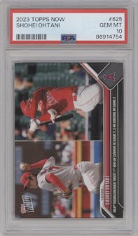 Shohei Ohtani from the 2023 Topps Now set graded by PSA and given an overall grade of 10.