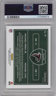 Michael Penix Jr./Michael Vick from the 2024 Donruss Optic set graded by PSA and given an overall grade of 10.
