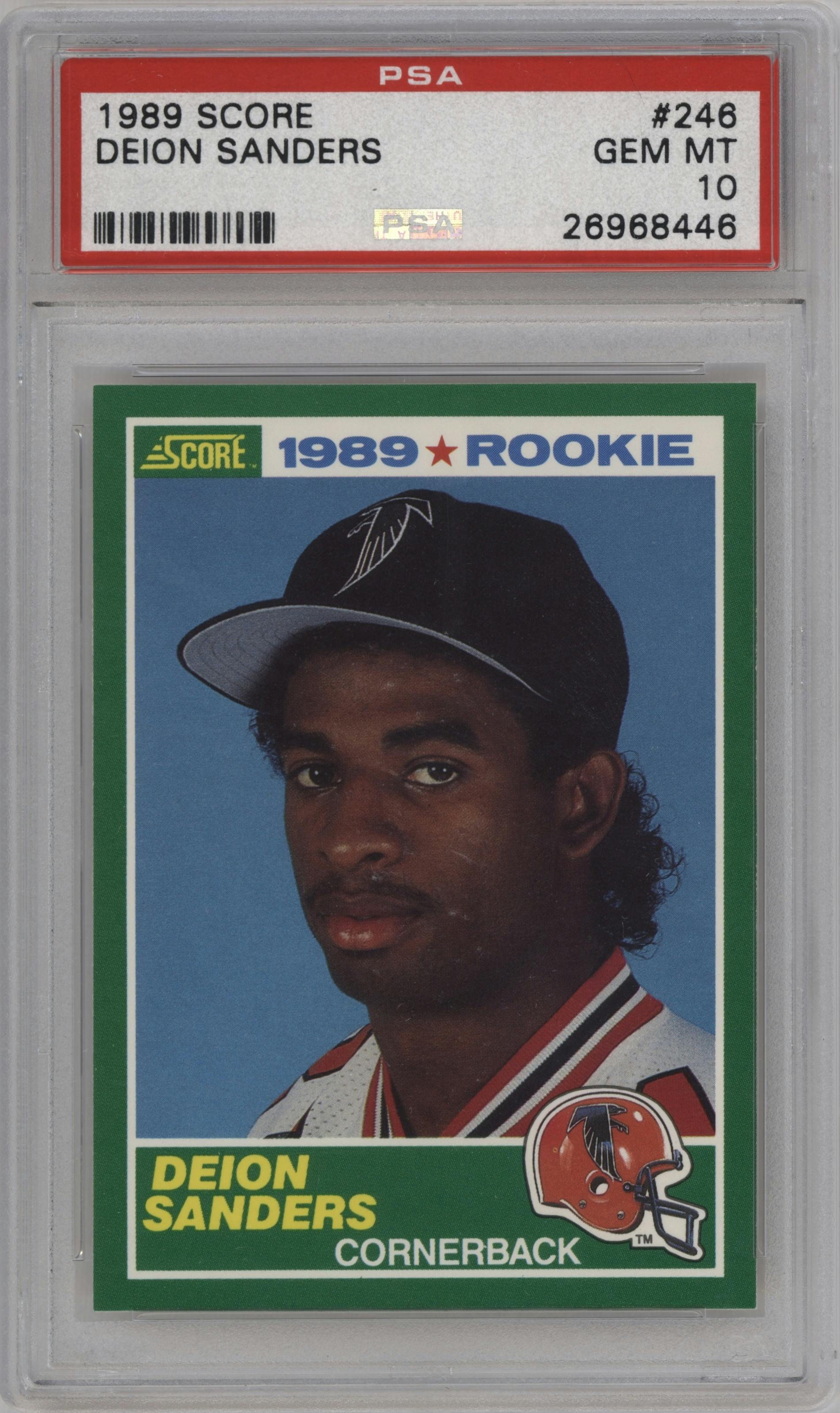 Deion Sanders from the 1989 Score set graded by PSA and given an overall grade of 10.