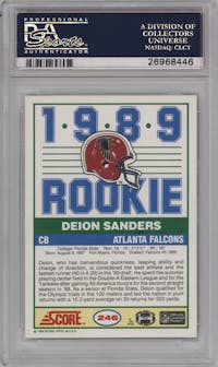 Deion Sanders from the 1989 Score set graded by PSA and given an overall grade of 10.