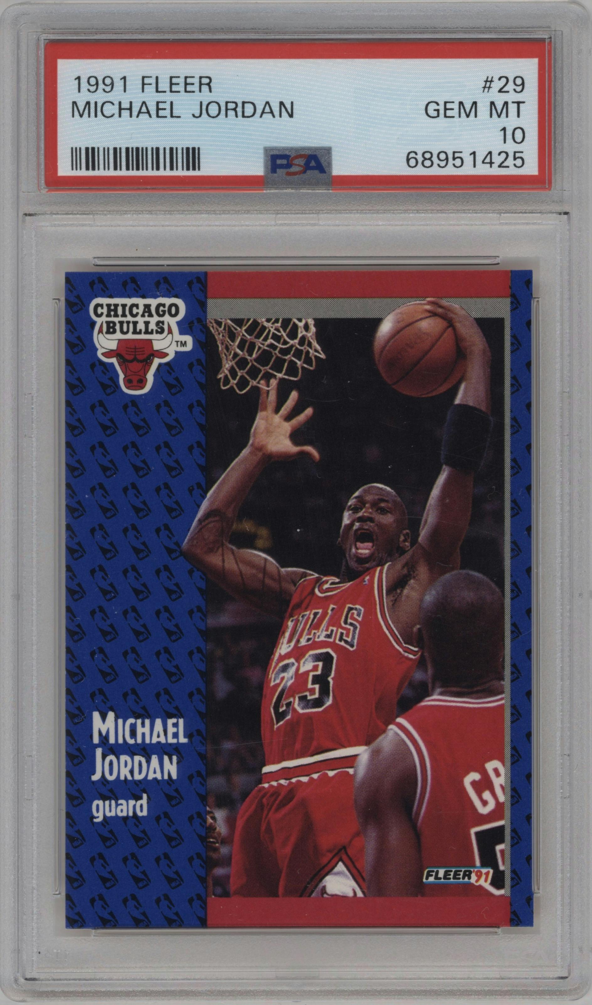 Michael Jordan from the 1991-92 Fleer set graded by PSA and given an overall grade of 10.