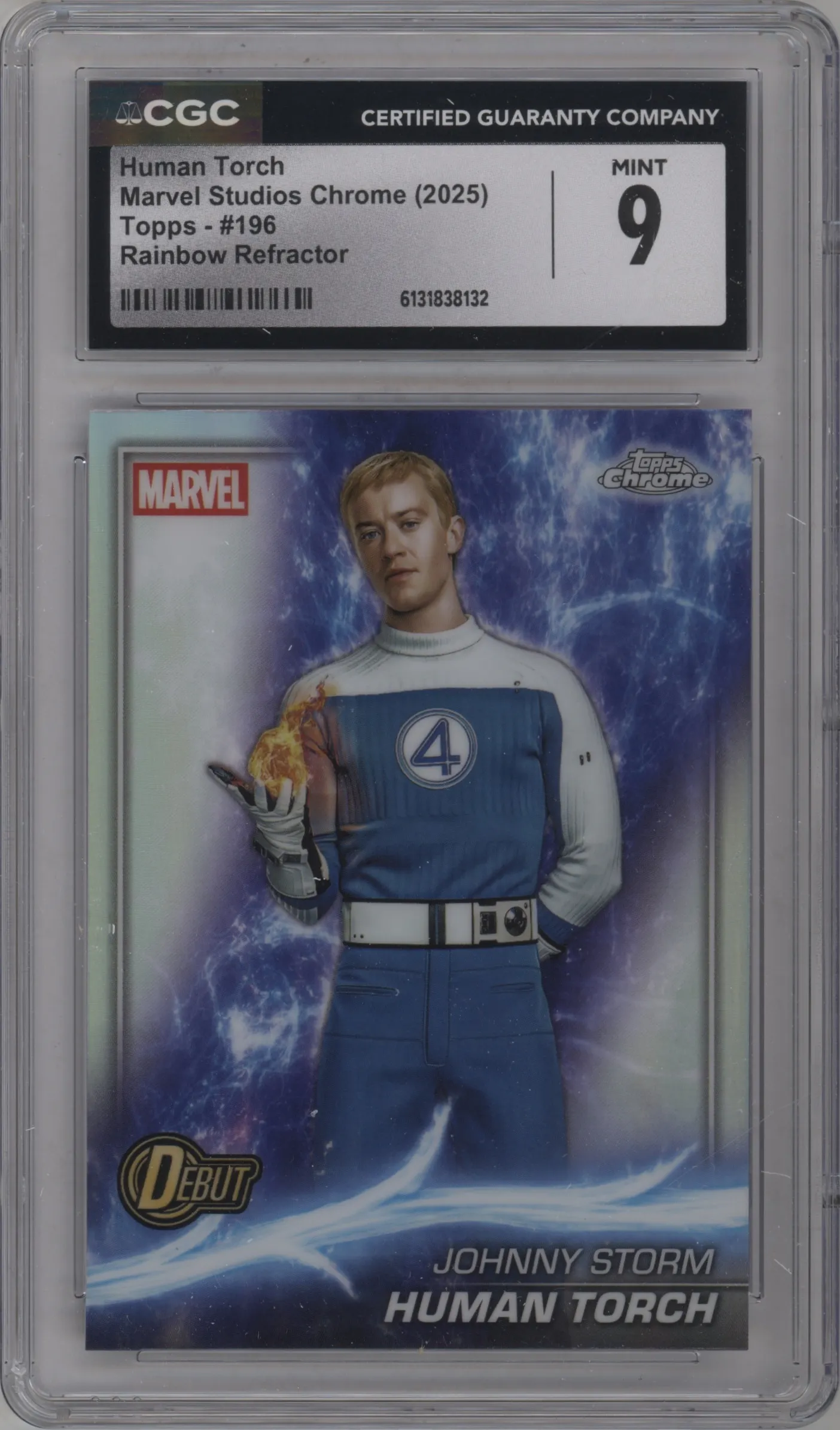 2025 Topps Chrome Marvel Studios Human Torch Rainbow Refractor CGC 9