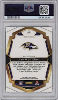 Lamar Jackson from the 2018 Panini Select set graded by PSA and given an overall grade of 10.