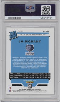 Ja Morant from the 2019-20 Panini Donruss Optic set featuring a Holo parallel graded by PSA and given an overall grade of 10.