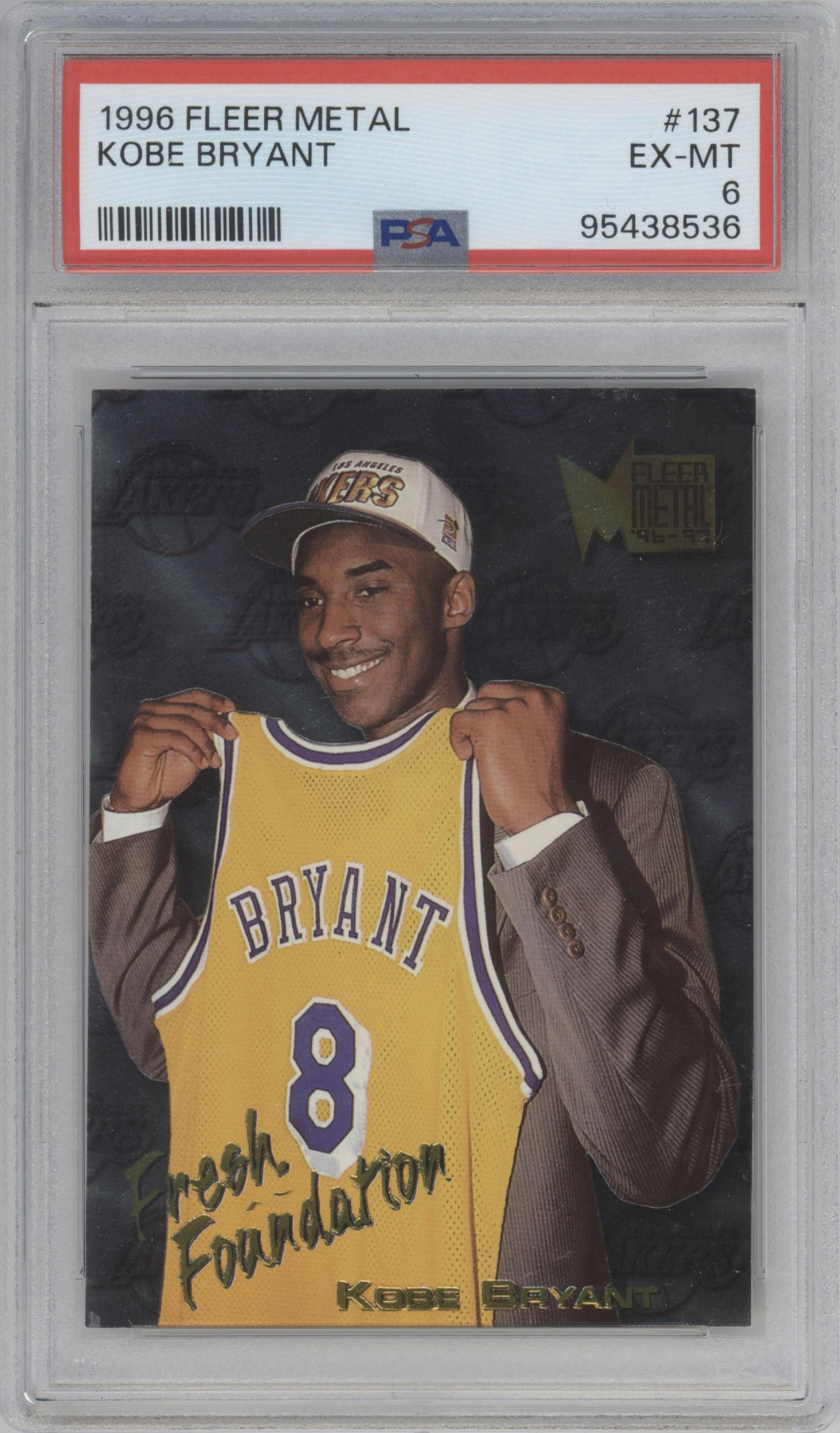Kobe Bryant from the 1996-97 Fleer Metal  set graded by PSA and given an overall grade of 6.