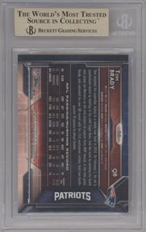 Tom Brady from the 2015 Topps Chrome set featuring a Diamond Refractor parallel graded by Beckett and given an overall grade of 9.5.