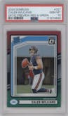 Caleb Williams from the 2024 Donruss set featuring a Red and Green parallel graded by PSA and given an overall grade of 10.