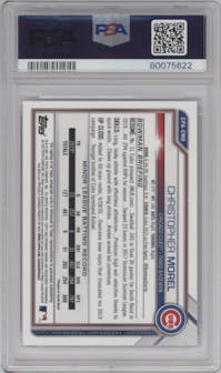Christopher Morel from the 2021 Bowman Chrome set graded by PSA and given an overall grade of 10.