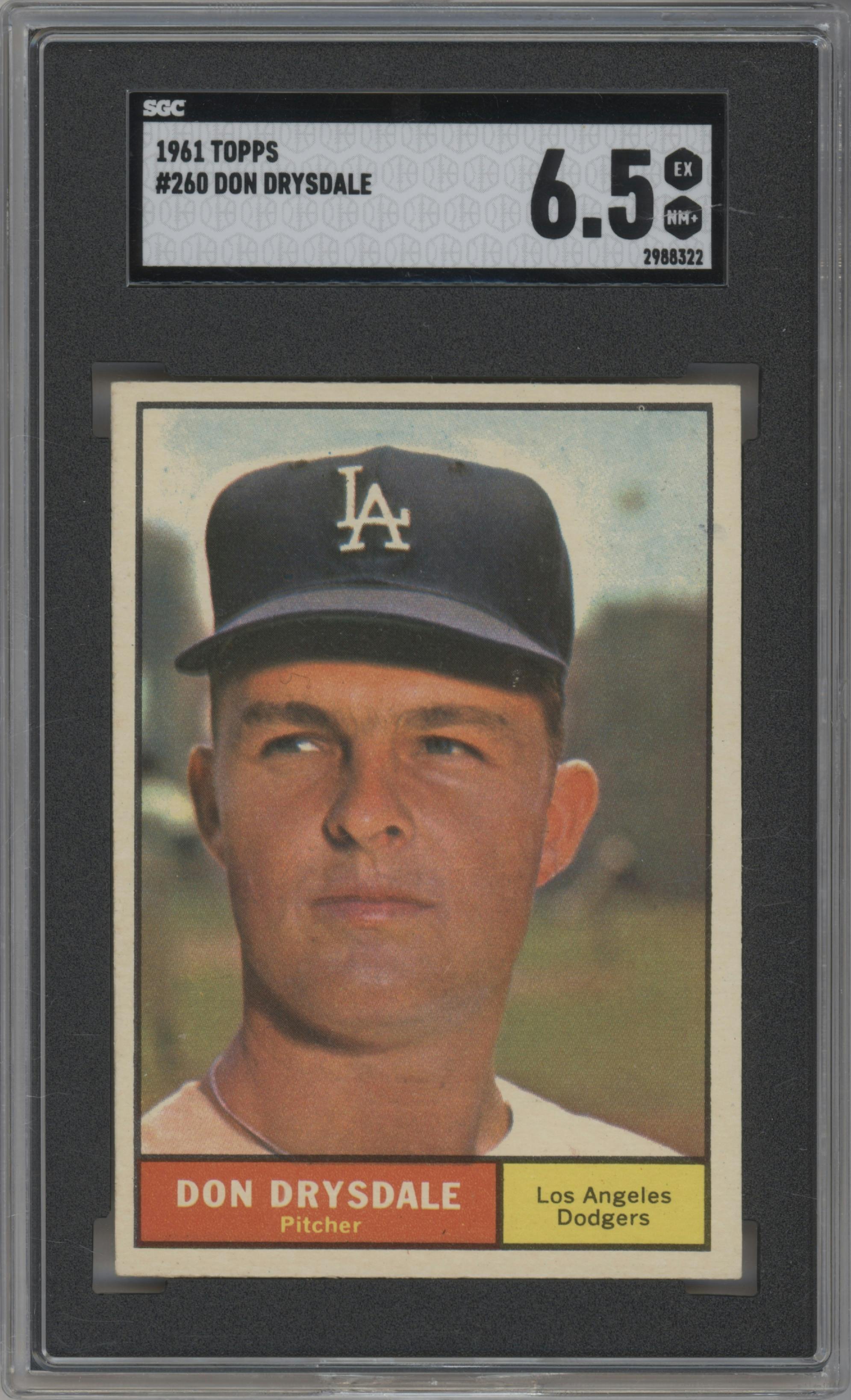 Don Drysdale from the 1961 Topps set graded by SGC and given an overall grade of 6.5.
