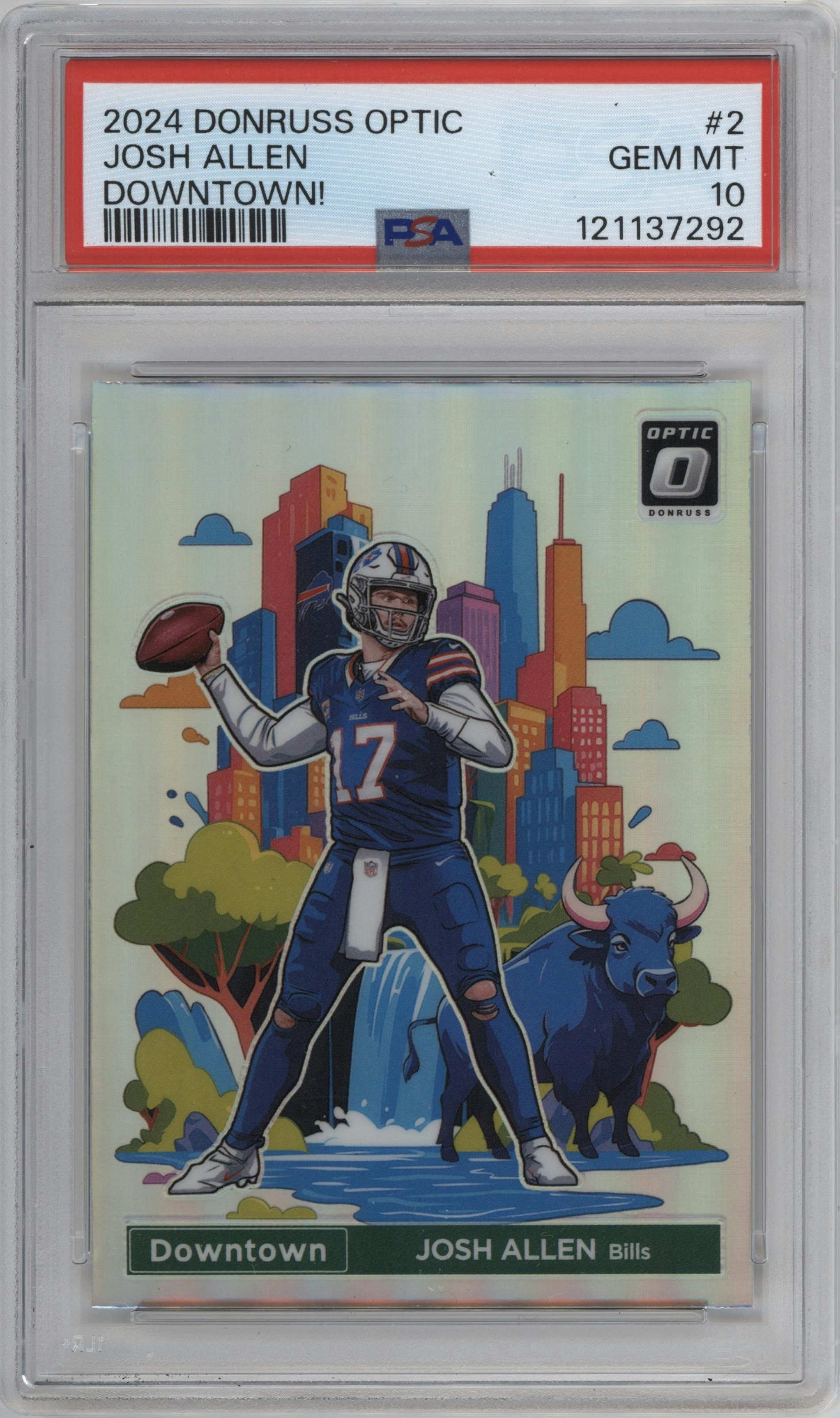 Josh Allen from the 2024 Donruss Optic set graded by PSA and given an overall grade of 10.