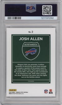 Josh Allen from the 2024 Donruss Optic set graded by PSA and given an overall grade of 10.