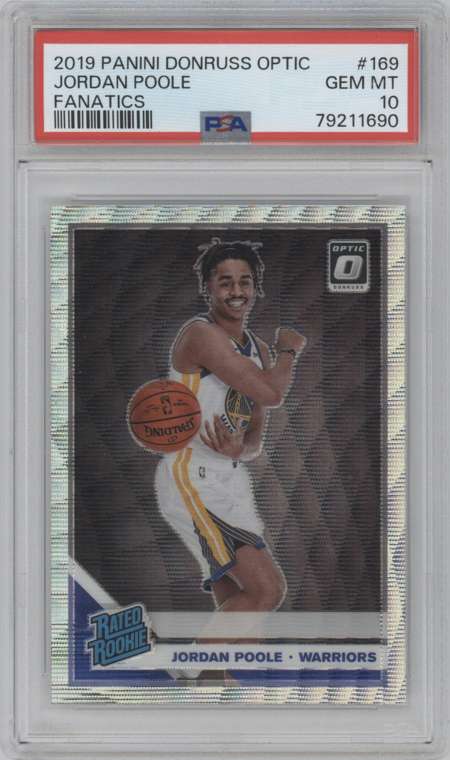 Jordan Poole from the 2019-20 Panini Donruss Optic set featuring a Fanatics Box Set parallel graded by PSA and given an overall grade of 10.