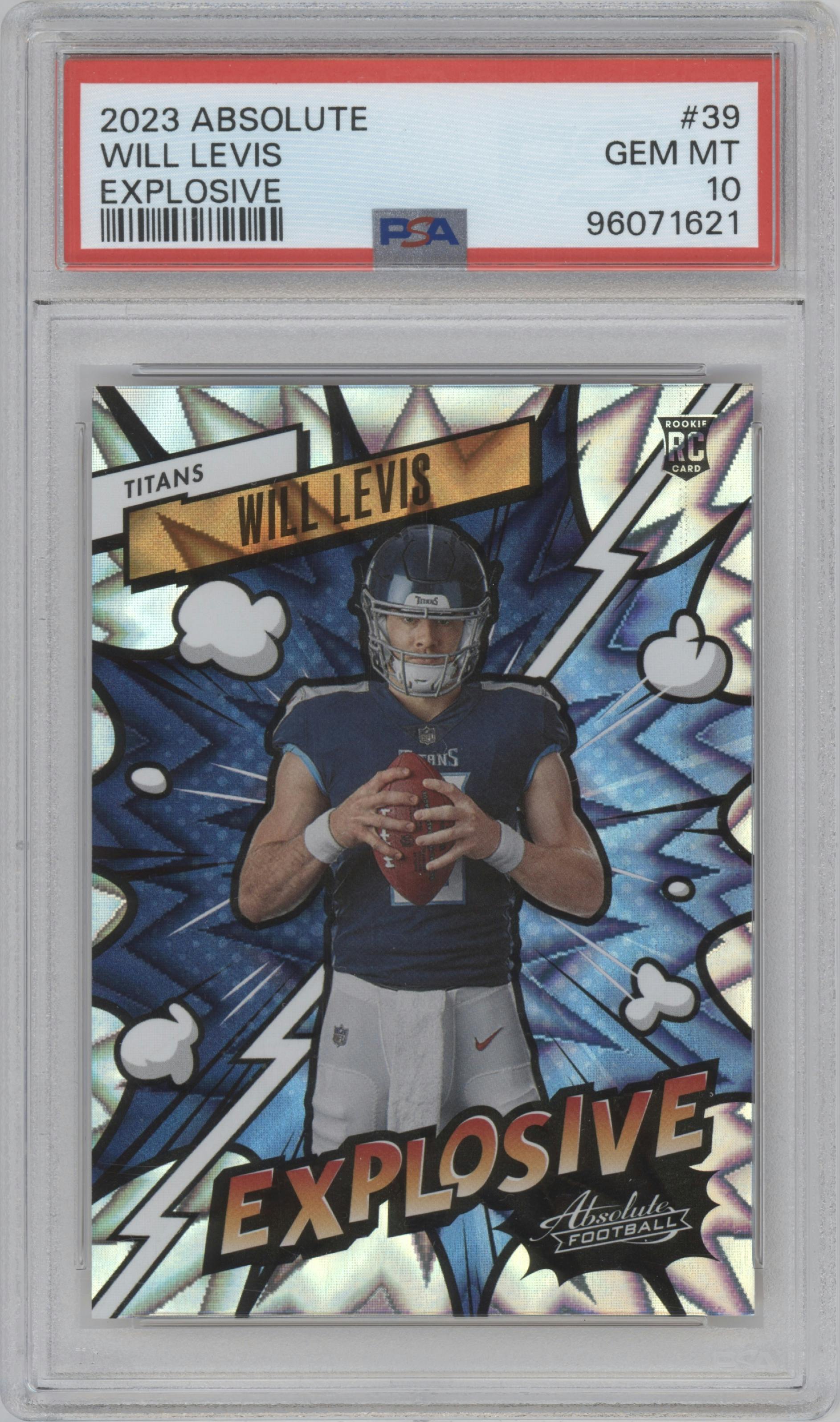 Will Levis from the 2023 Panini Absolute set graded by PSA and given an overall grade of 10.