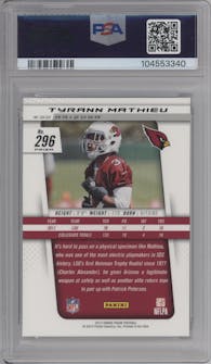 Tyrann Mathieu from the 2013 Panini Prizm set featuring a Prizm parallel graded by PSA and given an overall grade of 10.