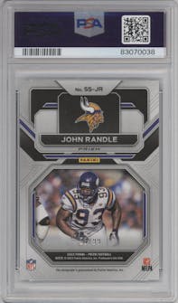 John Randle from the 2022 Panini Prizm set featuring a Blue Ice parallel graded by PSA and given an overall grade of 10.