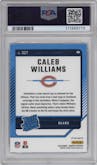 Caleb Williams from the 2024 Donruss set featuring a Red and Green parallel graded by PSA and given an overall grade of 10.